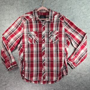 CHALC Authentic Brand Red Black Plaid Western Long Sleeve Button Front Mens 2XL
